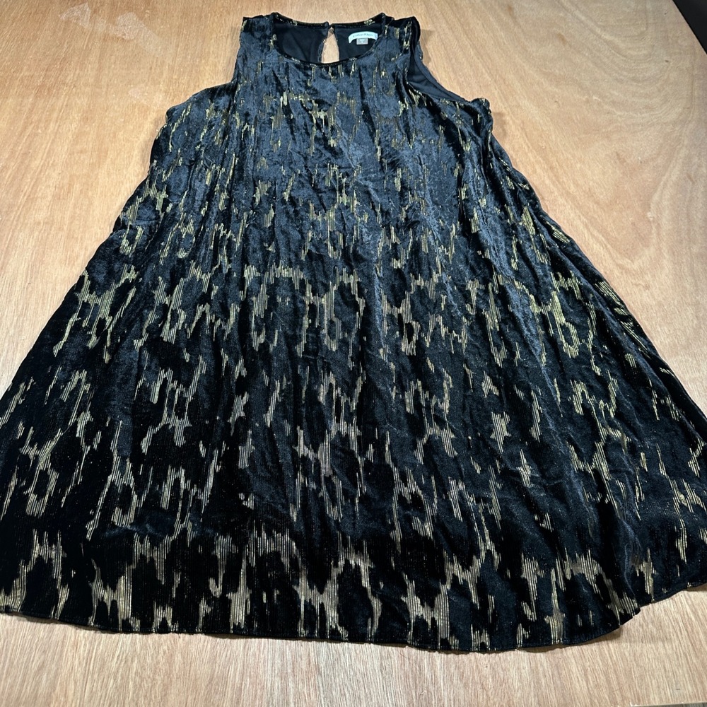 Calvin Klein Dress Women 12 Black Gold Velvet Metallic Shift CD7H387T Sleeveless